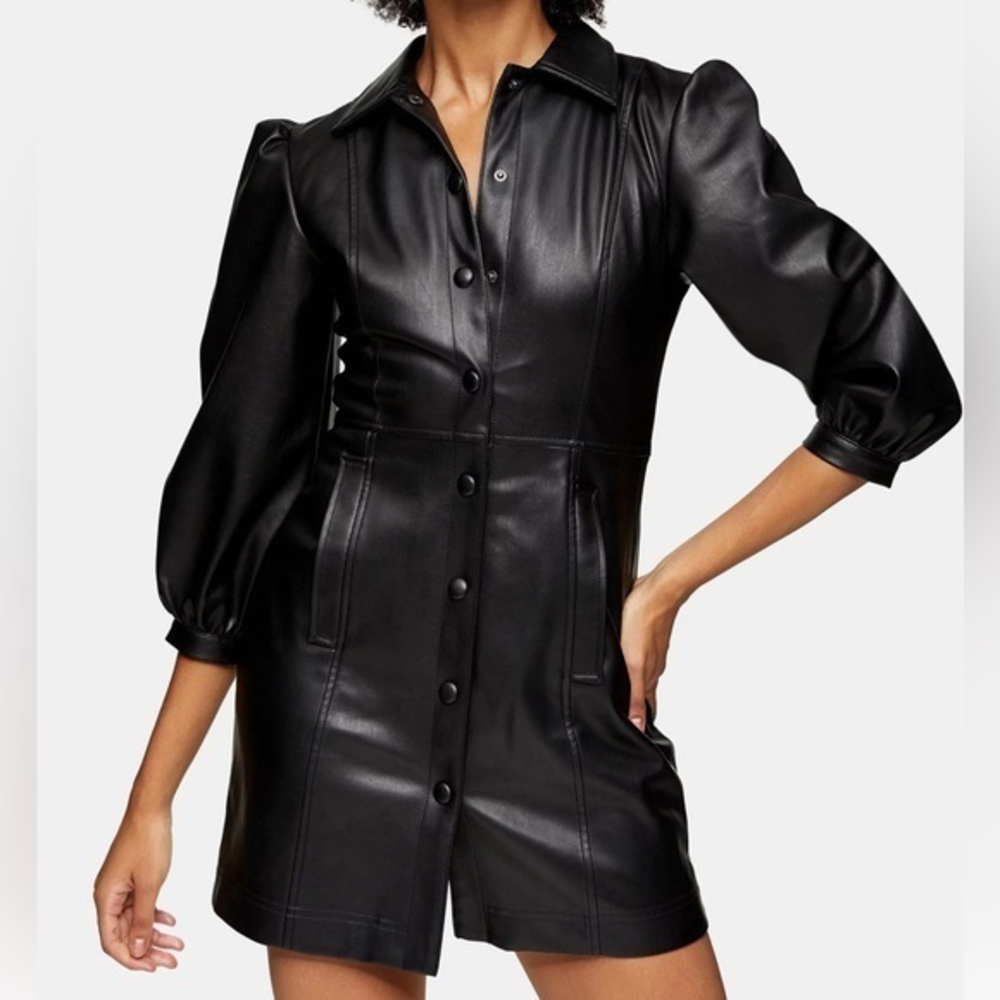 Topshop Black Faux Leather Mini Dress